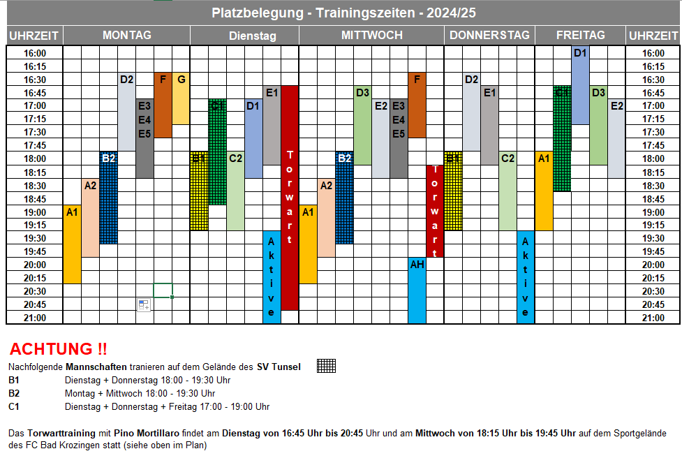 FCK Trainigszeiten Platzbelegung