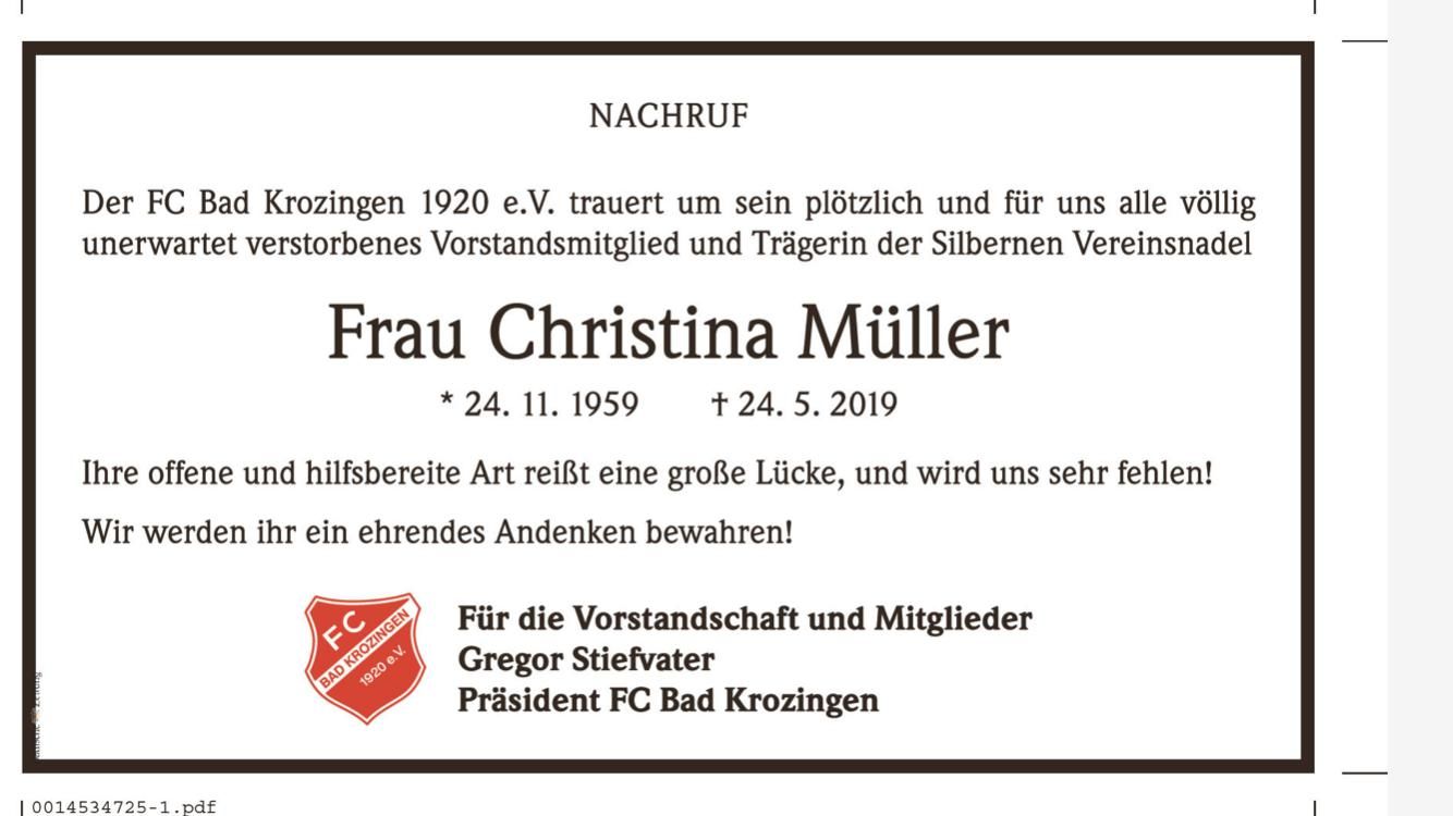 Nachruf Christina Mueller